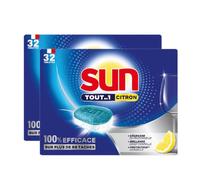 Sun Tout-en-1 Citron Tablettes Lave-Vaisselle 2 x Lot de 32 (= 64 Tablettes)