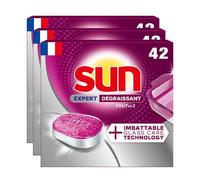 SUN Tout-en-1 Expert Tablettes Lave-Vaisselle Dégraissantes Technologie Glasscare 3 x 42 Tablettes (= 126 Tablettes) (126 Lavages)