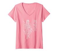 Sun Wukong Singe King Lettres Chinoises T-Shirt avec Col en V, Femme, Rose, M