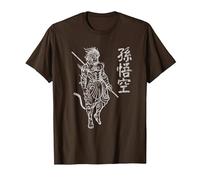 Sun Wukong Singe King Lettres Chinoises T-Shirt, Homme, Marron, M