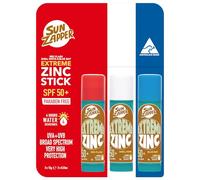Sun Zapper Extreme Lot de 3 bâtons de crème solaire en oxyde de zinc résistant à l'eau SPF 50+ (rouge, blanc, bleu) - Pour le visage - Fabriqué en Australie