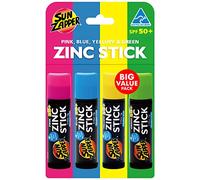 Sun Zapper Sun Block Bâtons de zinc - Pack arc-en-ciel (rose, bleu, vert, jaune) - Crème solaire colorée - Très haute protection solaire SPF50+ UVA/UVB + crème solaire pour enfants et adultes