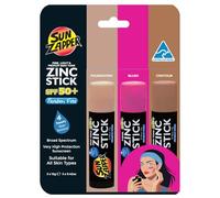 Sun Zapper Zinc Oxide Sunscreen Stick - SPF 50+ Tinted 3-Pack (Light, Dark, Pink) - Makeup, Blush- Water Resistant, Made in Australia