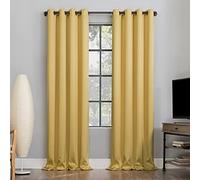 Sun Zero Lot de 2 Panneaux de Rideaux à œillets occultants, de qualité théâtre, Lin, Jaune Lin, 132,1 cm de Large x 160 cm de Long