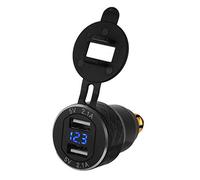 Sun3drucker Chargeur Double USB 4,2 A - Voltmètre QC 3.0 - Charge Rapide - Affichage de la Tension pour Moto, BMW, DIN Hella - Prise de Courant - Noir