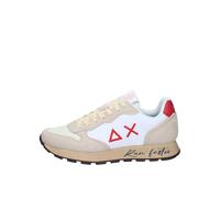 SUN68 Z35105 Baskets à lacets en tissu/daim pour homme, Blanc crème, rouge, 41 EU