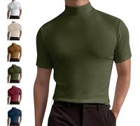Sunailing T-shirt à col haut, T-shirts Sunailing, T-shirt d'été à col roulé et manches courtes pour homme, vert militaire, M