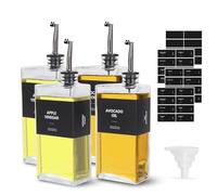 sunal bouteille d'huile d'olive, noir 4 Pack de bouteilles d'essence pour la cuisine,500ml/16,9 OZ verre huile vinaigre distributeur set,bouteille d'huile avec étiquette et entonnoir,carré