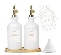 sunal Lot de 2 distributeurs d'huile d'olive avec plateau, lot de 2 distributeurs d'huile d'olive pour cuisine, 350 ml, distributeur d'huile et de vinaigre en verre avec bec verseur lesté, étiquette
