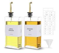 sunal Lot de 2 flacons distributeurs d'huile d'olive pour cuisine, 500 ml, avec bec verseur lesté, étiquette étanche et entonnoir en silicone, doré