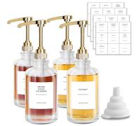 sunal Lot de 4 distributeurs de sirop de café, flacon de sirop en verre de 500 ml, distributeur de sirop, distributeur de miel avec pompe de grande capacité de 0,6 g et 36 étiquettes étanches et