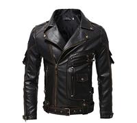 Sunangle Blouson Cuir Moto Noir pour Homme, Blouson Aviateur Vintage d'hiver avec Plusieurs Poches en Similicuir PU Veste en Cuir Veste Bomber,Noir,M