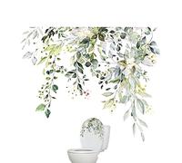 SunaOmni Autocollants De Toilette Feuilles Plantes Couvercle Siège Peel Amovible Murale Autocollant Mural Salle Bains Décor Fleurs Vertes