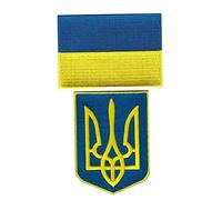 SunaOmni Drapeau ukrainien et Tryzub Armoiries ukrainiennes Bouclier Broderie Ensemble de patchs brodés Morale Trident Velcro Patchs Sac à dos Veste Bonnet Uniforme Manteau Chapeau
