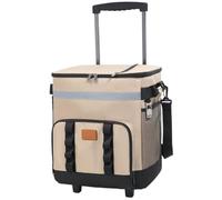 SunaOmni Glacière à roulettes et poignée 35 L, Grand Sac Isotherme Pliable à roulettes avec Tirette, étanche, Multi-Poches, Fermeture éclair, Sac Isotherme pour Pique-Nique en Plein air, Plage