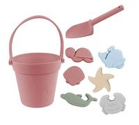 SunaOmni Lot de 11 Jouets de Plage en Silicone coloré qualité Alimentaire avec Sac en Filet Comprenant Une Pelle, Un Seau, des moules à Sable et des Voitures aléatoires. Jouets bac à Sable étanches