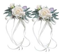 SunaOmni Lot de 2 Fleurs artificielles de Mariage, 28 x 55 cm, décorations Voiture Mariage Vintage avec nœud, Fleurs artificielles avec ventouses pour Voiture, Maison, fête