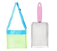 SunaOmni Lot de 2 Tamis à Sable et Sac à Coquillages en Acier Inoxydable, Pelle Sable, Sac de Plage en Maille avec Sangle réglable pour Enfants, pour la Collecte Coquillages, la Chasse aux Roches, Le