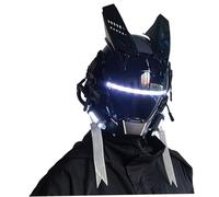 SunaOmni Masque Cyber, futuriste, Punk, avec lumières LED Blanches et 2 Rubans, Masque intégral en Plastique Robuste de Science-Fiction pour Halloween, Accessoire de Costume Cosplay, Casque LED