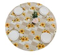 SunaOmni Nappe ronde avec motif tournesol et dos en flanelle Bord élastique Nappe en plastique Nappe imperméable pour manger 94-111 cm Nappe ronde Décoration de table