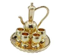 SunaOmni Service à thé Miniature, Mini Service à thé en Alliage doré l'échelle 1/12 avec Mini Tasses, théière et Plateau pour décorations de Maison de poupée, Cadeaux pour Enfants, Tasses, en