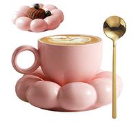 SunaOmni Tasse à café en céramique avec cuillère Tasse de voyage Tournesol Nuage avec soucoupe 200 ml Tasse à thé de l'après-midi pour latte Cappuccino Rose Tournesol Tasse à café Tasse en céramique