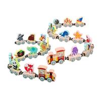 SunaOmni Train magnétique 11 pièces, Trains magnétiques en Bois Naturel, Trains d'animaux Marins, Jouets Montessori, Jouets d'apprentissage préscolaire, éducatifs de Dessin animé Mignons, Cadeaux p