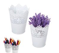 Sunbbingsp 2 Pcs Porte Crayon Bureau Blanc, Pot à Porte-Pinceau de Maquillage pour Organisateur Conteneur Maquillage, Décor Chambre Coucher D'école(Blanc), 7*12.5cm