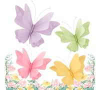 SUNBEAUTY 4 pièces 3D Papillon Déco avec clip papier Papillons Déco Multicolore Papillons volants pour garden party Décoration d'anniversaire enfant Décoration de table intérieur Printemps