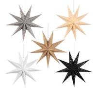 SUNBEAUTY 5Pcs Étoile Noël a Suspendre Gris Blanc Beige 3D Etoile Papier Lanterne Suspendus Décoration Intérieure de Noël pour Sapin de Noël Mariage Anniversaire Chambre Plafond Christmas Party Deco