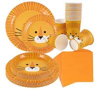 SUNBEAUTY Décoration de Fête Enfant Ensemble d'assiettes Thème du Lion Fourniture de Fête Gobelets en Carton, Serviettes en papier, Assiettes Jetable pour Anniversaire Jardin d'enfants École