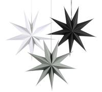 SUNBEAUTY Lot de 3 étoiles en papier noir et blanc et gris - 30 cm - Étoiles en papier à suspendre - Décoration de Noël pour l'Avent, mariage, anniversaire