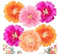 SUNBEAUTY Lot de 6 grandes fleurs en papier crépon rose vif et orange de 30,5 cm - Décorations murales pour anniversaire, mariage, fête prénatale, fête prénuptiale, salle de classe