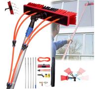 SUNBGRPYE Perche De Nettoyage TéLescopique De 5 à 12 m, Brosse De Nettoyage à Jet d'eau, avec TêTe De Brosse Rotative à 180 ° De 35/55 cm + Tuyau D'Arrosage De 20 m,55cmBrush-8m