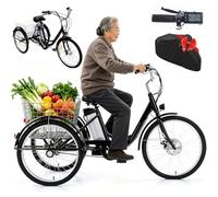SUNBGRPYE Tricycle Cargo Unisexe De 24 Pouces, Capacité De Charge De 150kg, avec Panier De Rangement, Éclairage Et Klaxon. Idéal pour Les Seniors Souhaitant Faire Leurs Courses Black