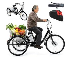 SUNBGRPYE Tricycle Cargo Unisexe De 24 Pouces, Capacité De Charge De 150kg, avec Panier De Rangement, Éclairage Et Klaxon. Idéal pour Les Seniors Souhaitant Faire Leurs Courses Black