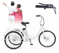 SUNBGRPYE Tricycle Électrique 24″, Tricycle À Assistance Au Pédalage, avec Panier De Rangement Et Éclairage LED, Système De Double Freinage, Capacité De Charge De 150kg, pour Seniors - Unisexe White