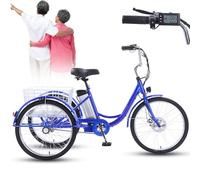 SUNBGRPYE Tricycle Électrique 24″, Tricycle À Assistance Au Pédalage, avec Panier De Rangement Et Éclairage LED, Système De Double Freinage, Capacité De Charge De 150kg, pour Seniors - Unisexe Blue