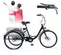 SUNBGRPYE Tricycle Électrique 24″, Tricycle À Assistance Au Pédalage, avec Panier De Rangement Et Éclairage LED, Système De Double Freinage, Capacité De Charge De 150kg, pour Seniors - Unisexe Black