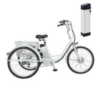 SUNBGRPYE Tricycle éLectrique Adulte 24 Pouces, VéLo 3 Roues + Panier à Provisions, Batterie Amovible 48V 12Ah (Autonomie 35 Km), Capacité De Charge 150 Kg, RéGlage 3 Vitesses, pour Courses,White