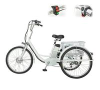 SUNBGRPYE Tricycle éLectrique Adulte 24″ (RéGlage 3 Vitesses), VéLo De Courses à 3 Roues, Batterie Amovible 48 V 12 Ah (Autonomie 35 Km), Capacité De Charge De 150 Kg, avec Grand Panier,White