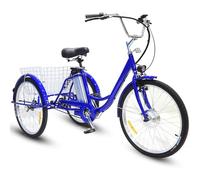 SUNBGRPYE Tricycle éLectrique pour Adulte, VéLo Tricycle 24 Pouces, avec Moteur 350W + Batterie 36V 12Ah, Autonomie 35-40 Km, Capacité De Charge 150 Kg, Tricycle d'exercice,Blue-Basket