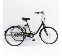 SUNBGRPYE Tricycle éLectrique pour Adulte, VéLo Tricycle 24 Pouces, avec Moteur 350W + Batterie 36V 12Ah, Autonomie 35-40 Km, Capacité De Charge 150 Kg, Tricycle d'exercice,Black-Basket