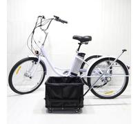SUNBGRPYE Tricycle éLectrique pour Adulte, VéLo Tricycle 24 Pouces, avec Moteur 350W + Batterie 36V 12Ah, Autonomie 35-40 Km, Capacité De Charge 150 Kg, Tricycle d'exercice,White-Box
