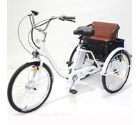 SUNBGRPYE Tricycle éLectrique pour Adulte, VéLo Tricycle 24 Pouces, avec Moteur 350W + Batterie 36V 12Ah, Autonomie 35-40 Km, Capacité De Charge 150 Kg, Tricycle d'exercice,White-Seat