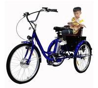 SUNBGRPYE Tricycle éLectrique pour Adulte, VéLo Tricycle 24 Pouces, avec Moteur 350W + Batterie 36V 12Ah, Autonomie 35-40 Km, Capacité De Charge 150 Kg, Tricycle d'exercice,Blue-Seat