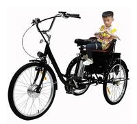 SUNBGRPYE Tricycle éLectrique pour Adulte, VéLo Tricycle 24 Pouces, avec Moteur 350W + Batterie 36V 12Ah, Autonomie 35-40 Km, Capacité De Charge 150 Kg, Tricycle d'exercice,Black-Seat