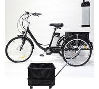 SUNBGRPYE Tricycle éLectrique pour Adulte, VéLo Tricycle 24 Pouces, avec Moteur 350W + Batterie 36V 12Ah, Autonomie 35-40 Km, Capacité De Charge 150 Kg, Tricycle d'exercice,Black-Box