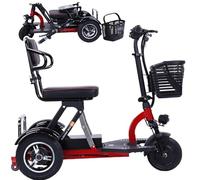 SUNBGRPYE Trottinette éLectrique Adulte, Tricycle éLectrique Pliable, Endurance : 55km, Trois Vitesses/Vitesse RéGlable, Double Freins pour Le Stationnement, avec Panier + Support De Rangement,Red