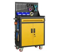 sunbiaouk Chariot à Outils à roulettes avec tiroirs - Chariot Utilitaire métallique avec Panneaux perforés latéraux - Unité de Rangement pour Garage, Atelier ou Centre de réparation(Yellow)